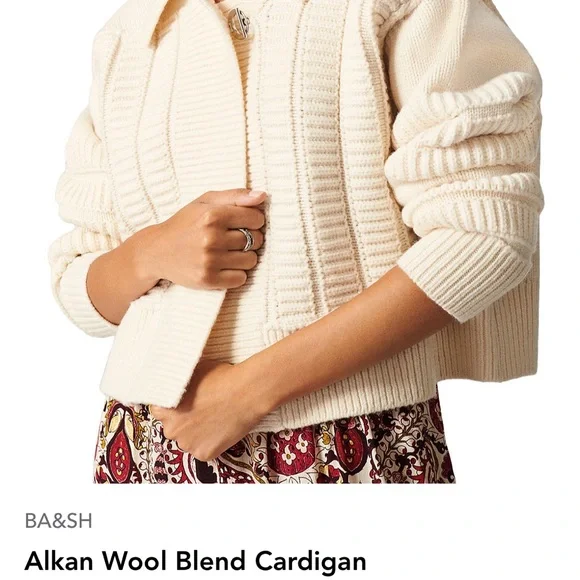 ba&sh Cream Chunky Knit Cardigan with Cozy Collar